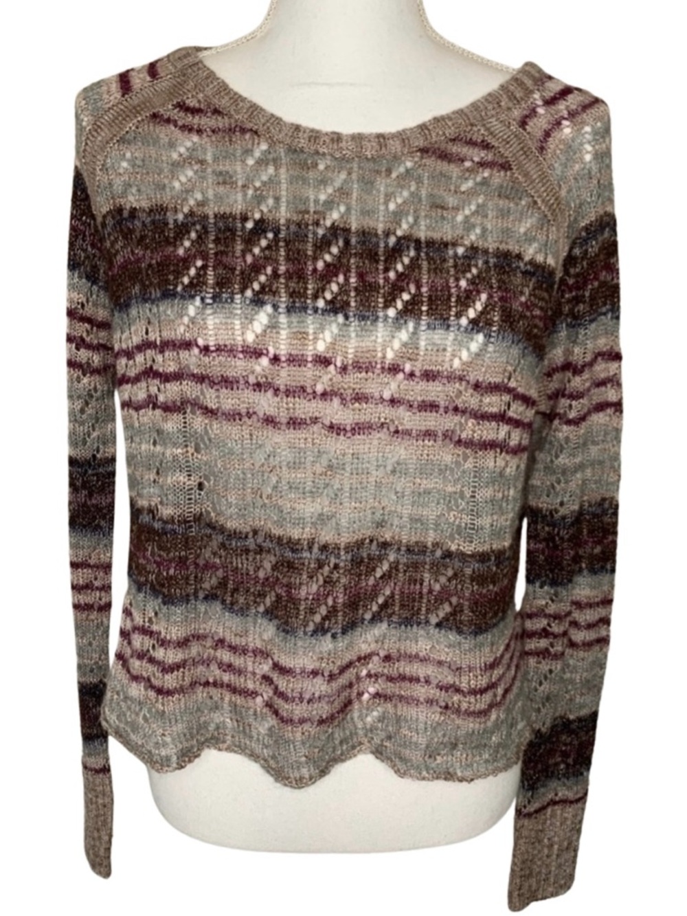 M. Rena Knit Crochet Open Weave Boho Sweater Cropped Women Size Small